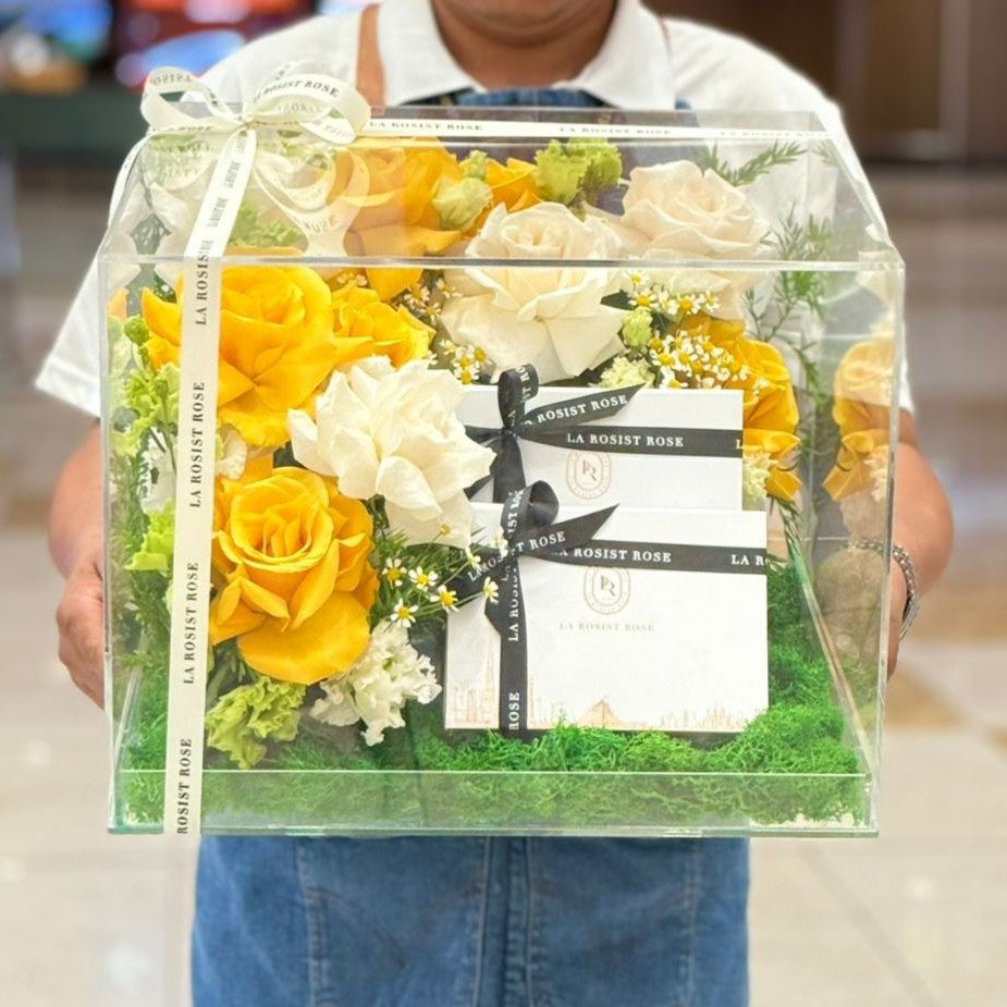 Flowers And Chocolate Box Arrangement